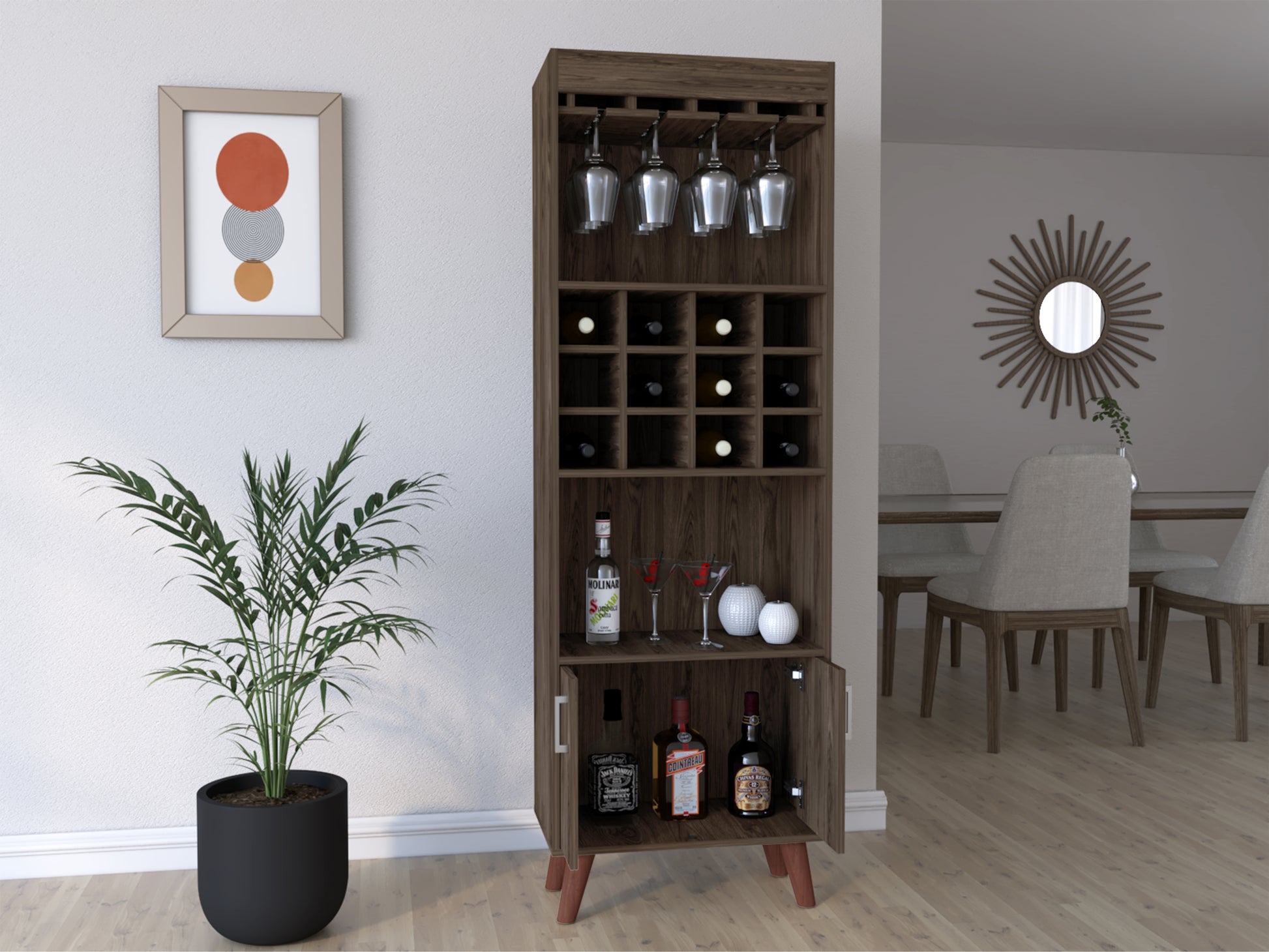 Bar Cabinet Bull, Living Room, Dark Walnut Walnut Particle Board Particle Board