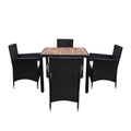 5 Piece Outdoor Patio Wicker Dining Set Patio Wicker Furniture Dining Set W Acacia Wood Top Black Wicker Creme Cushion Yes Dining Set Black Cream Rust Resistant Frame Mildew Resistant Cushion Garden & Outdoor Modern Multiple Chairs Seating Group Fiber