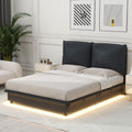 Full Size Upholstered Platform Bed With Sensor Light And Ergonomic Design Backrests, Black Black Upholstered