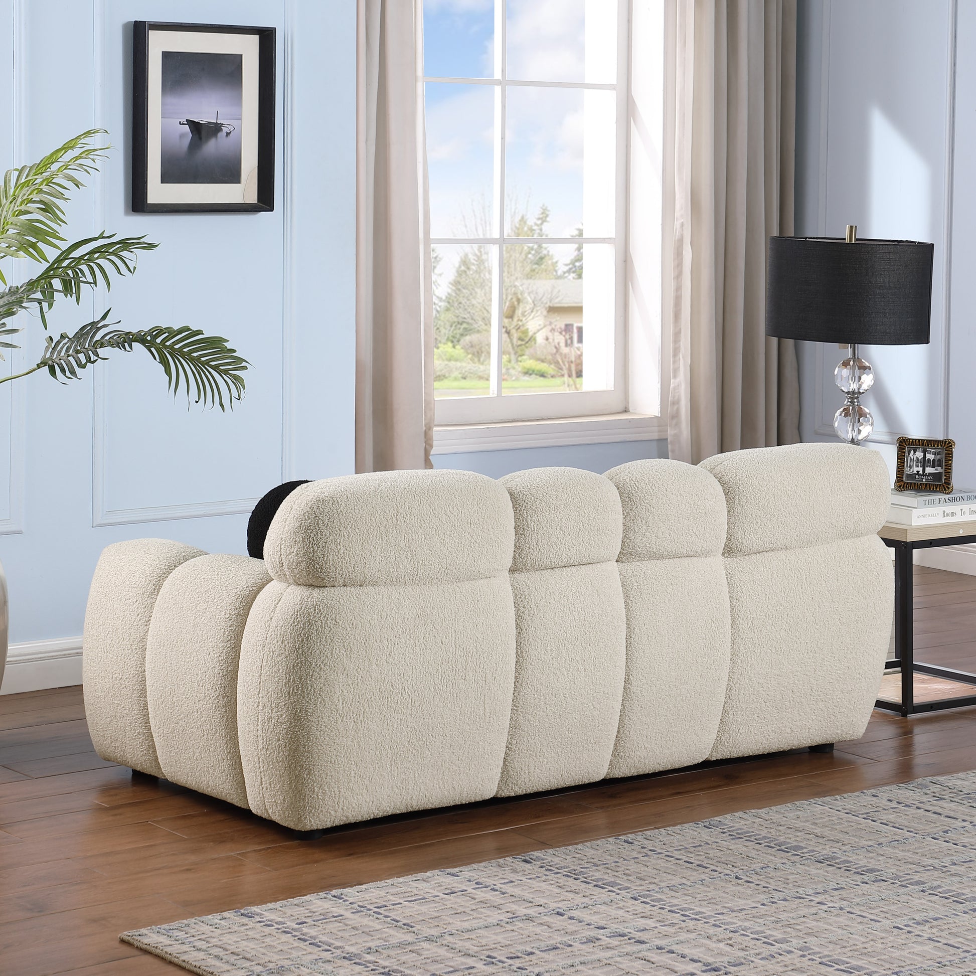 64.96 Length ,35.83" Deepth ,Human Body Structure For Usa People, Marshmallow Sofa,Boucle Sofa ,2 Seater, Beige Boucle Beige Light Brown Wood Primary Living Space Medium Soft Split Back Eucalyptus Rolled Arms Boucle 3 Seat