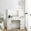 Vanity Table With Lighted Mirror, Vanity Desk With 3 Drawers And Storage Cabinet,3 Color Lighting Modes Adjustable Brightness, White Color Antique White Particle Board