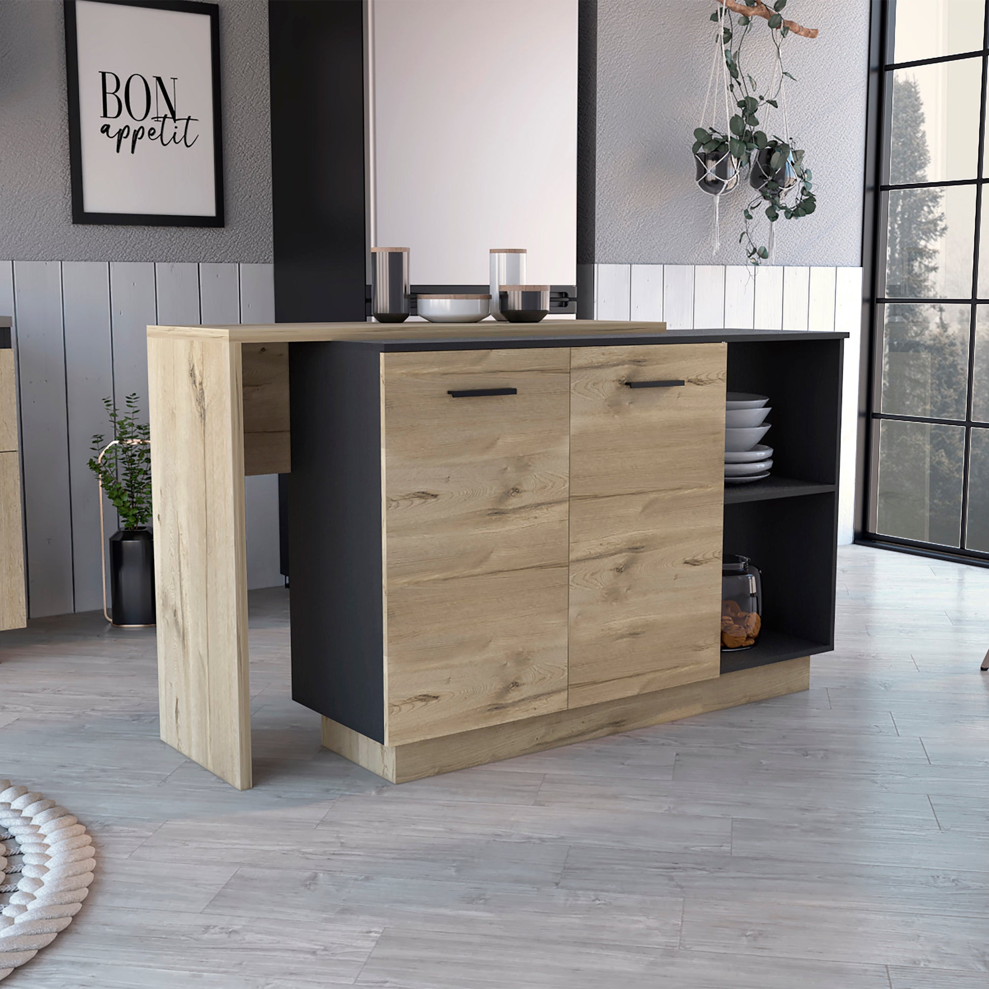 Kitchen Island Ohio, Kitchen, Black Light Oak Black Particle Board Particle Board