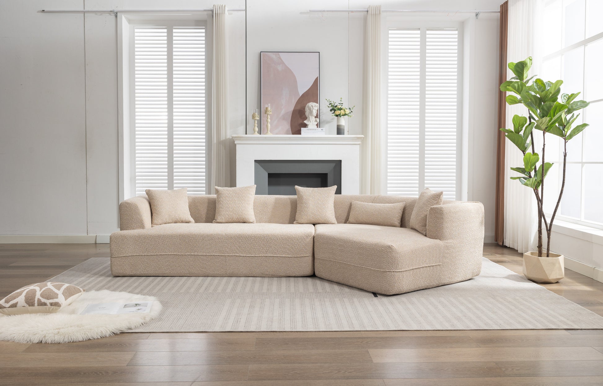 Modular Living Room Sofa Set, Modern Minimalist Style Sofa, Salon Upholstered Sleeper Sofa, 2 Pc Free Combination, Round Fiber Fabric, Anti Wrinkle Fabric, Brown Light Brown Polyester Primary Living Space Medium Soft Tight Back Flared Arms Fiber Foam
