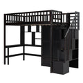 Twin Size Loft Bed With Bookshelf,Drawers,Desk,And Wardrobe Espresso Twin Espresso Solid Wood Mdf