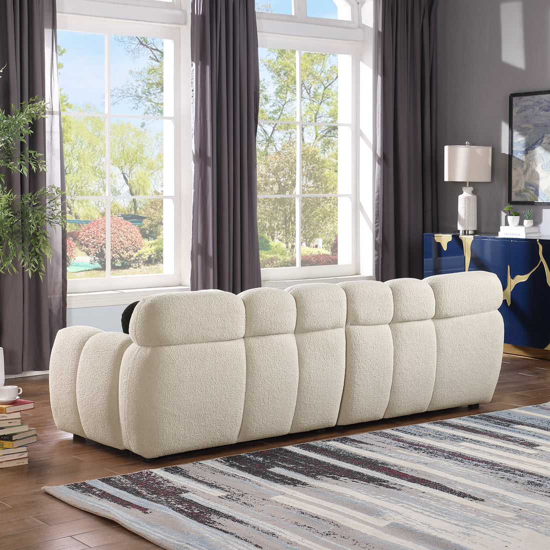 87.4 Length ,35.83" Deepth ,Human Body Structure For Usa People, Marshmallow Sofa,Boucle Sofa ,3 Seater, Beige Boucle Beige Light Brown Wood Primary Living Space Medium Soft Split Back Eucalyptus Rolled Arms Boucle 3 Seat