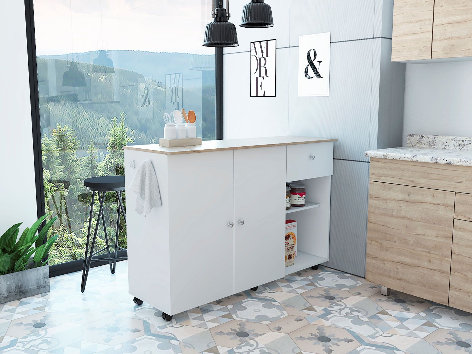 Kitchen Island Cart Indiana, Kitchen, White Light Oak White Light Oak Particle Board Particle Board