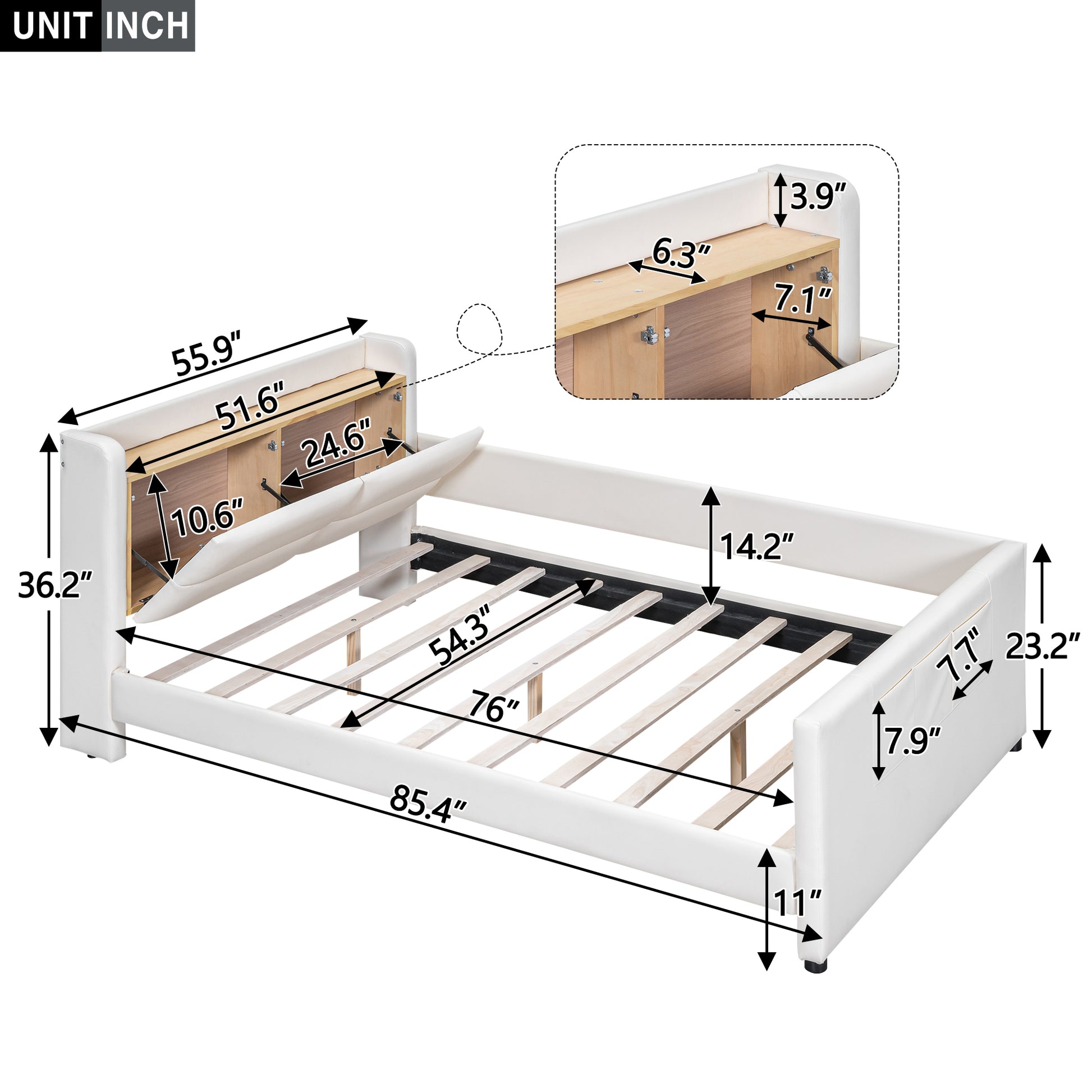 Full Size Upholstered Platform Bed With Guardrail, Storage Headboard And Footboard, Beige Box Spring Not Required Full Beige Wood Faux Leather Upholstered