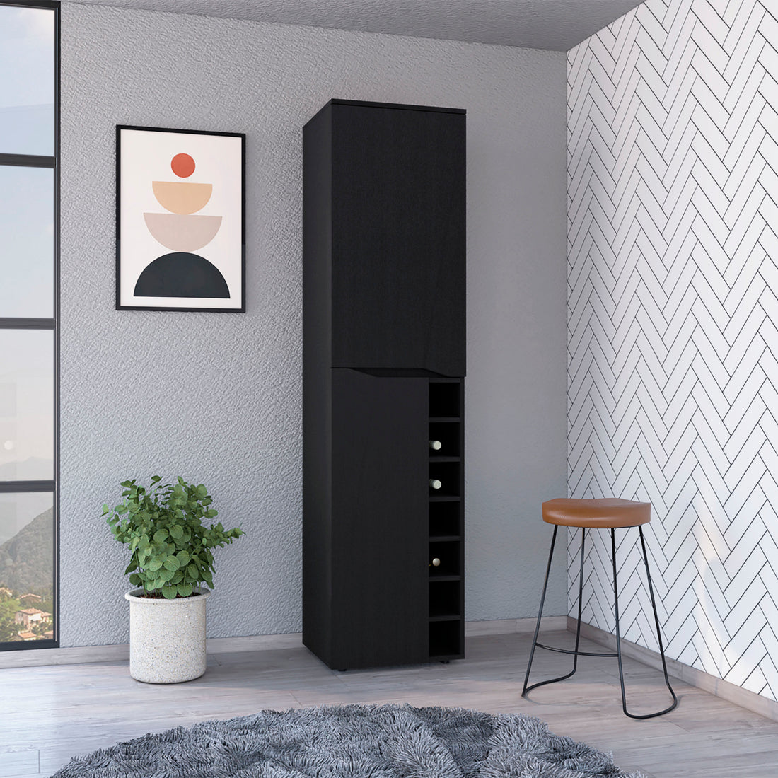 Tall Cabinet Bell, Living Room, Black Black Particle Board Particle Board