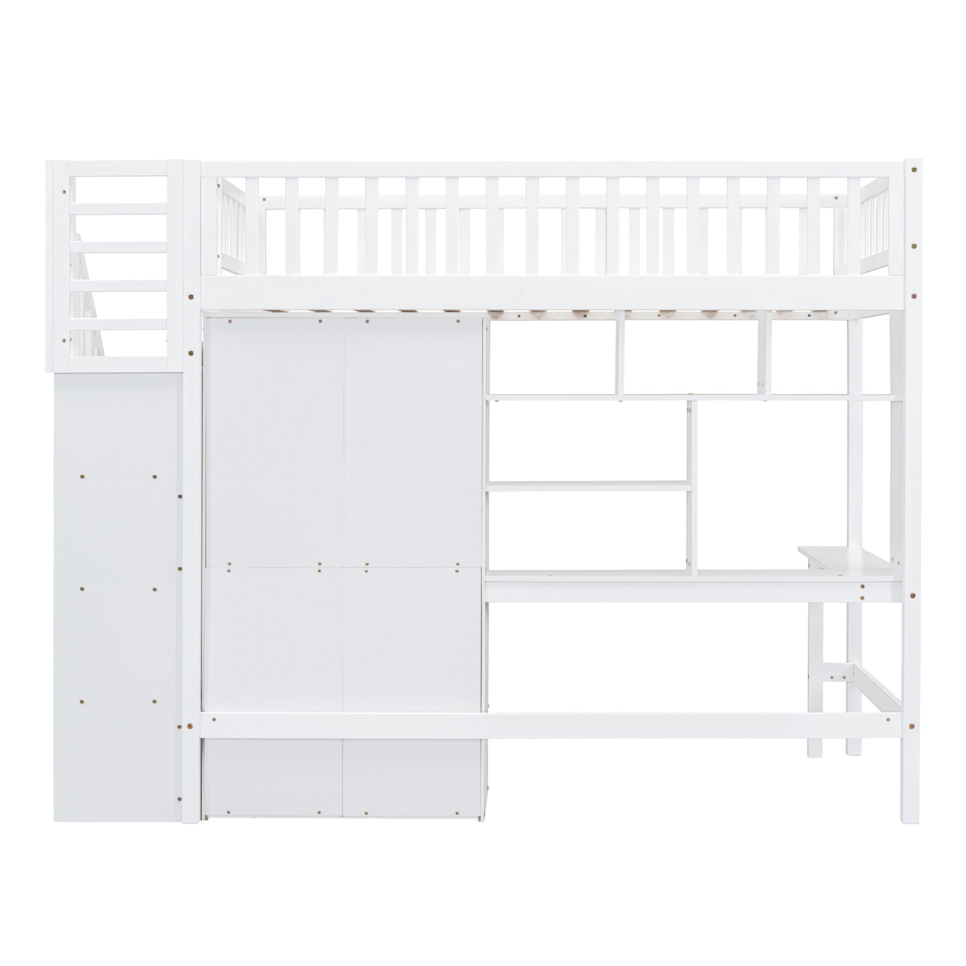 Twin Size Loft Bed With Bookshelf,Drawers,Desk,And Wardrobe White Twin White Solid Wood Mdf