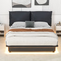 Queen Size Upholstered Platform Bed With Sensor Light And Ergonomic Design Backrests, Black Black Upholstered