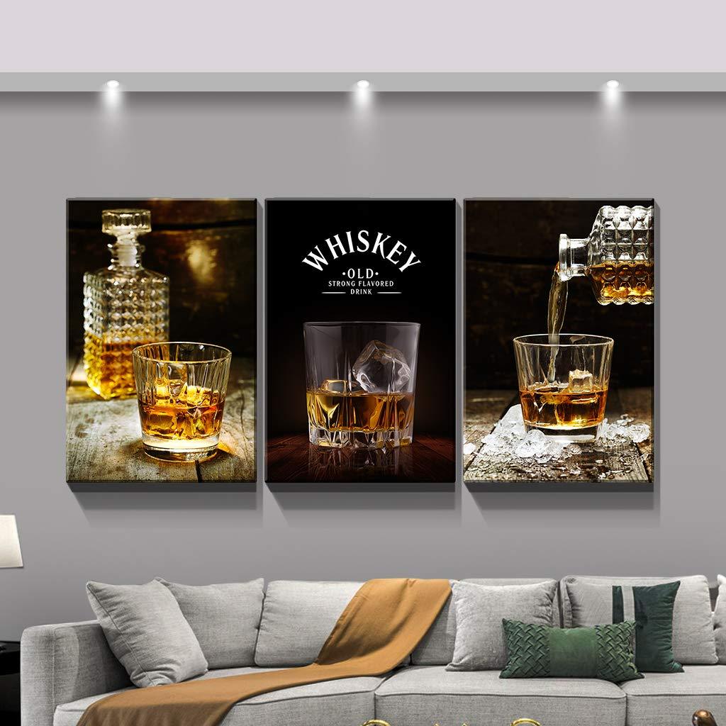 3 Panels Framed Canvas Whiskey Wall Art Decor,3 Pieces Mordern Canvas Painting Decoration Painting For Chrismas Gift, Office,Dining Room,Living Room, Bathroom, Bedroom Decor Ready To Hang Rectangle Framed Multicolor Oversized 41In Canvas Food&Beverage