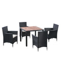 5 Piece Outdoor Patio Wicker Dining Set Patio Wicker Furniture Dining Set W Acacia Wood Top Black Wicker Creme Cushion Yes Dining Set Black Cream Rust Resistant Frame Mildew Resistant Cushion Garden & Outdoor Modern Multiple Chairs Seating Group Fiber