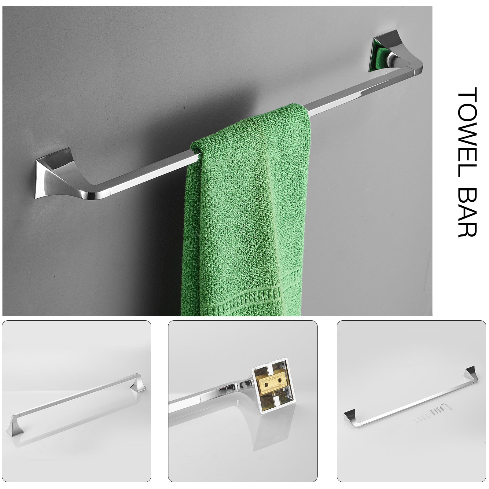 4 Pc Chrome Bathroom Accessory Set Towel Ring Toilet Paper Holder Towel Hook And 24" Towel Bar Chrome Brass