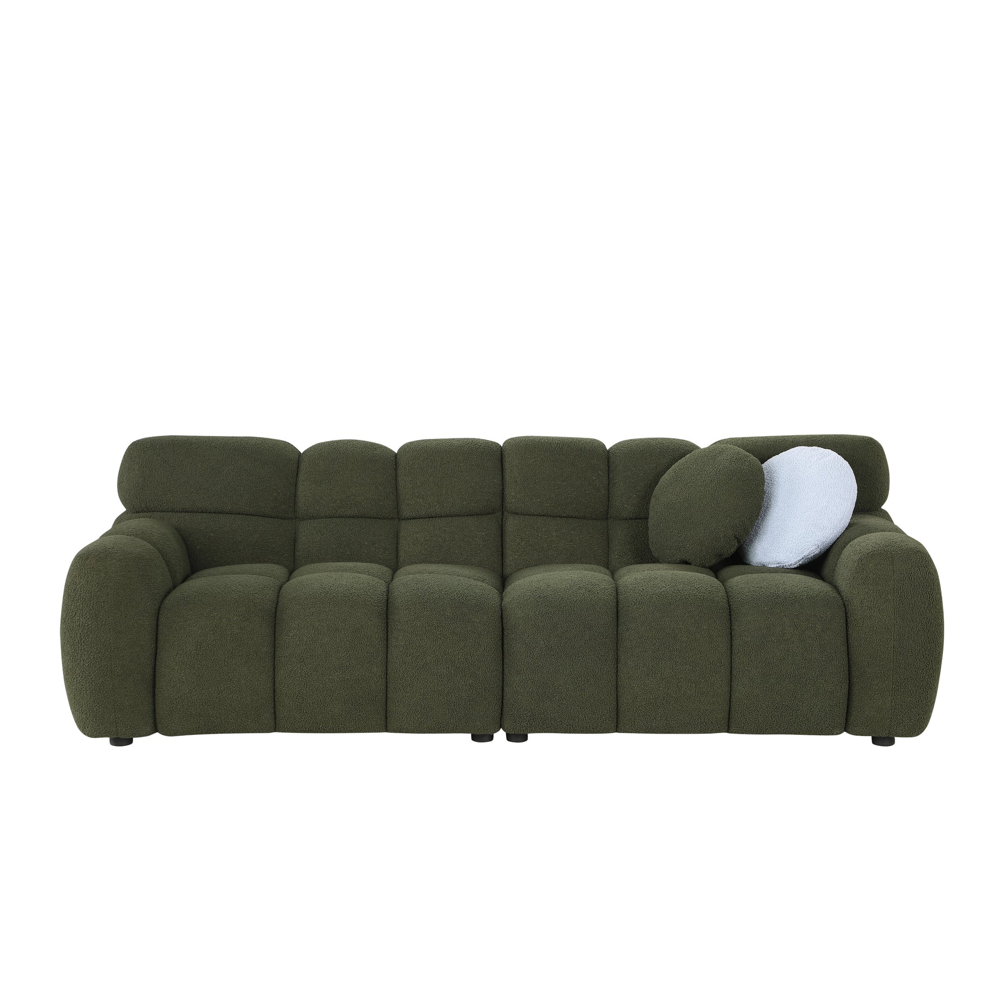 87.4 Length ,35.83" Deepth ,Human Body Structure For Usa People, Marshmallow Sofa,Boucle Sofa ,3 Seater, Olive Green Boucle Olive Green Light Brown Wood Primary Living Space Medium Soft Split Back Eucalyptus Rolled Arms Boucle 3 Seat