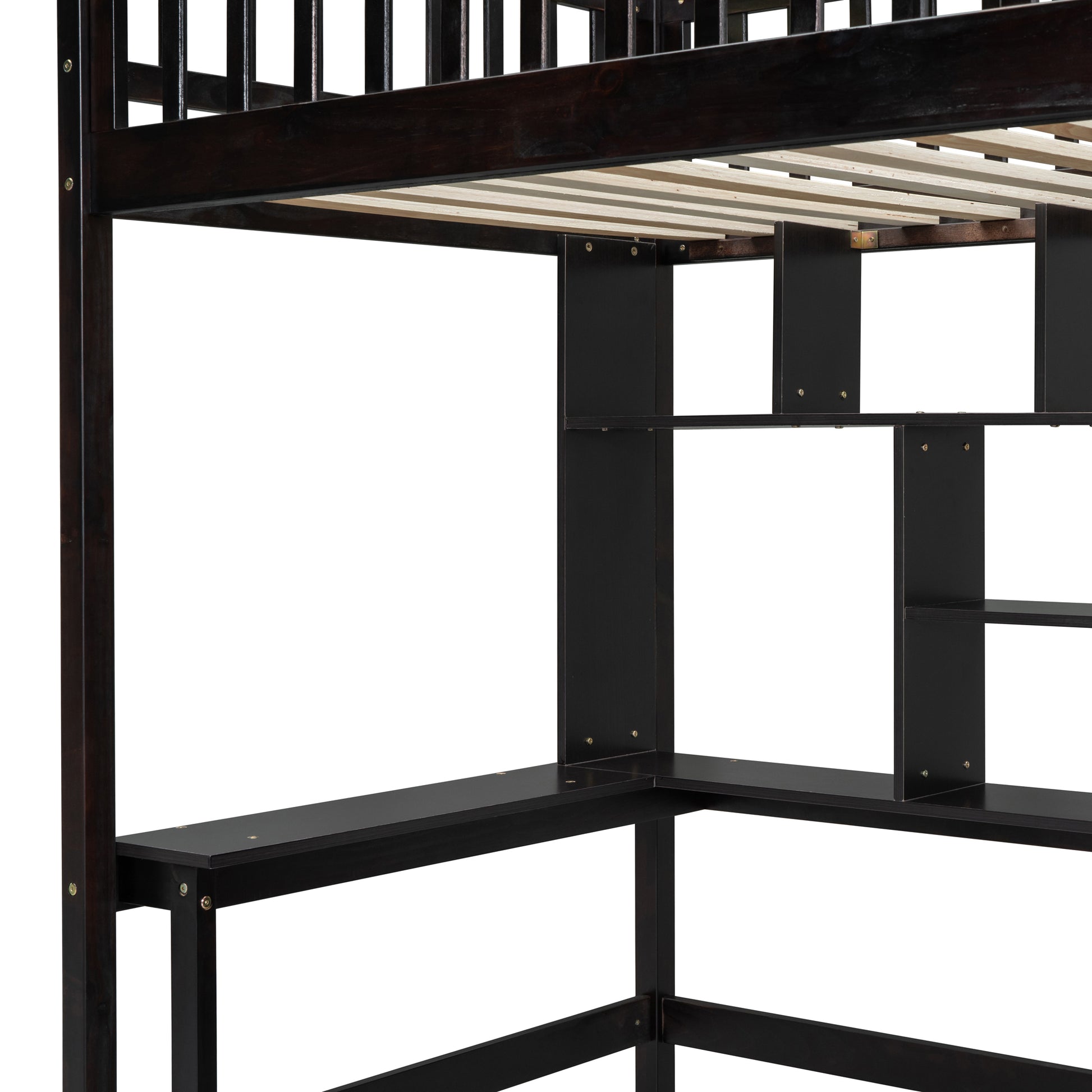 Twin Size Loft Bed With Bookshelf,Drawers,Desk,And Wardrobe Espresso Twin Espresso Solid Wood Mdf