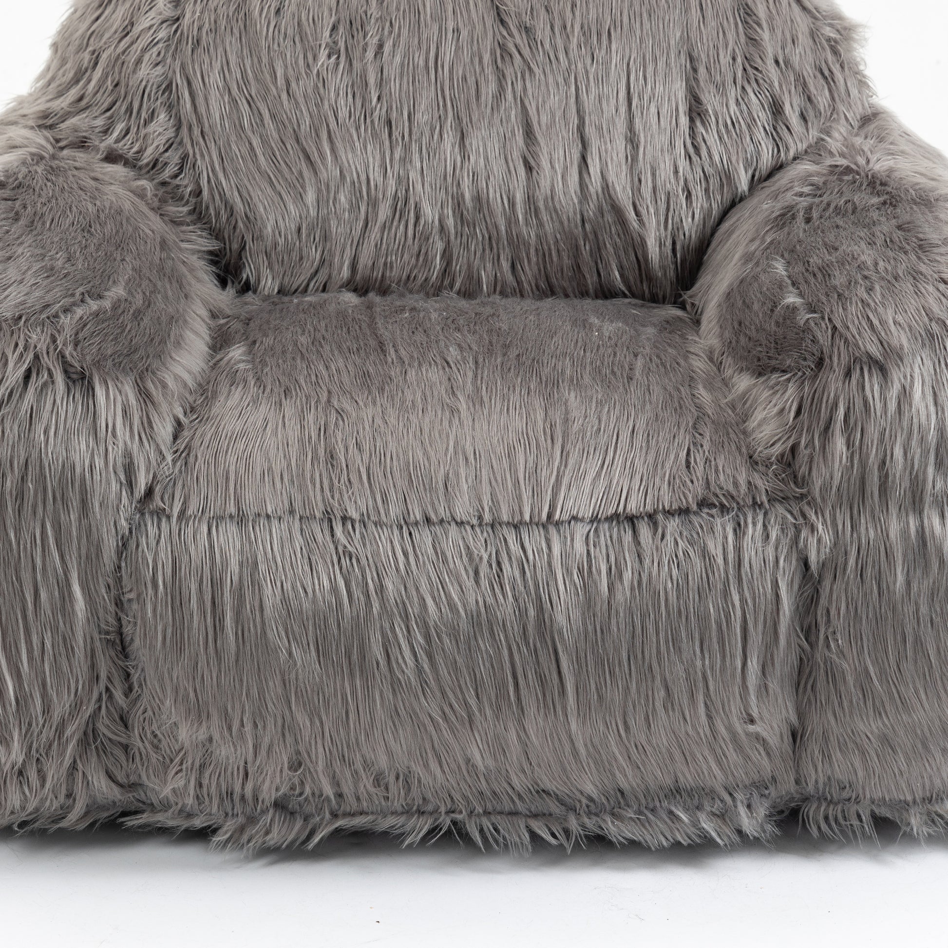 Bean Bag Chair Lazy Long Hair Sofa Bean Bag Chair Adult, Teen High Density Foam Filled Modern Focus Chair Comfortable Living Room, Bedroom Chair Grey Faux Fur
