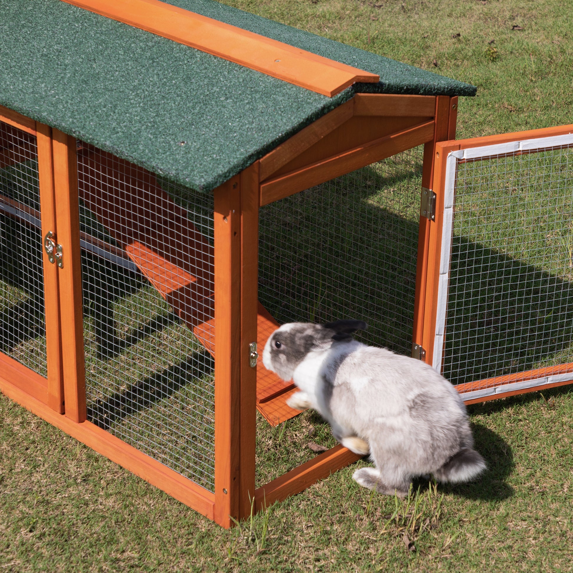 Large Wooden Rabbit Hutch Indoor And Outdoor Bunny Cage With A Removable Tray And A Waterproof Roof, Orange Red Orange Wood