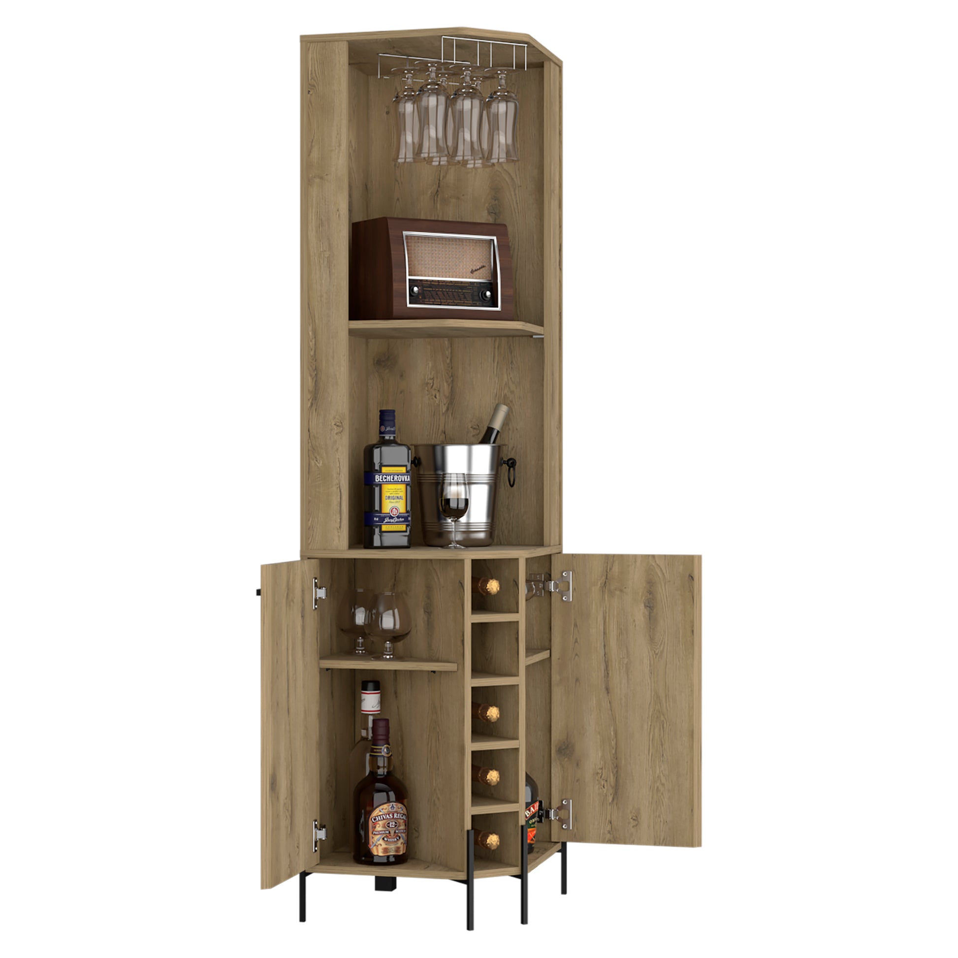 Corner Bar Cabinet Shopron, Living Room, Aged Oak Beige Particle Board Particle Board