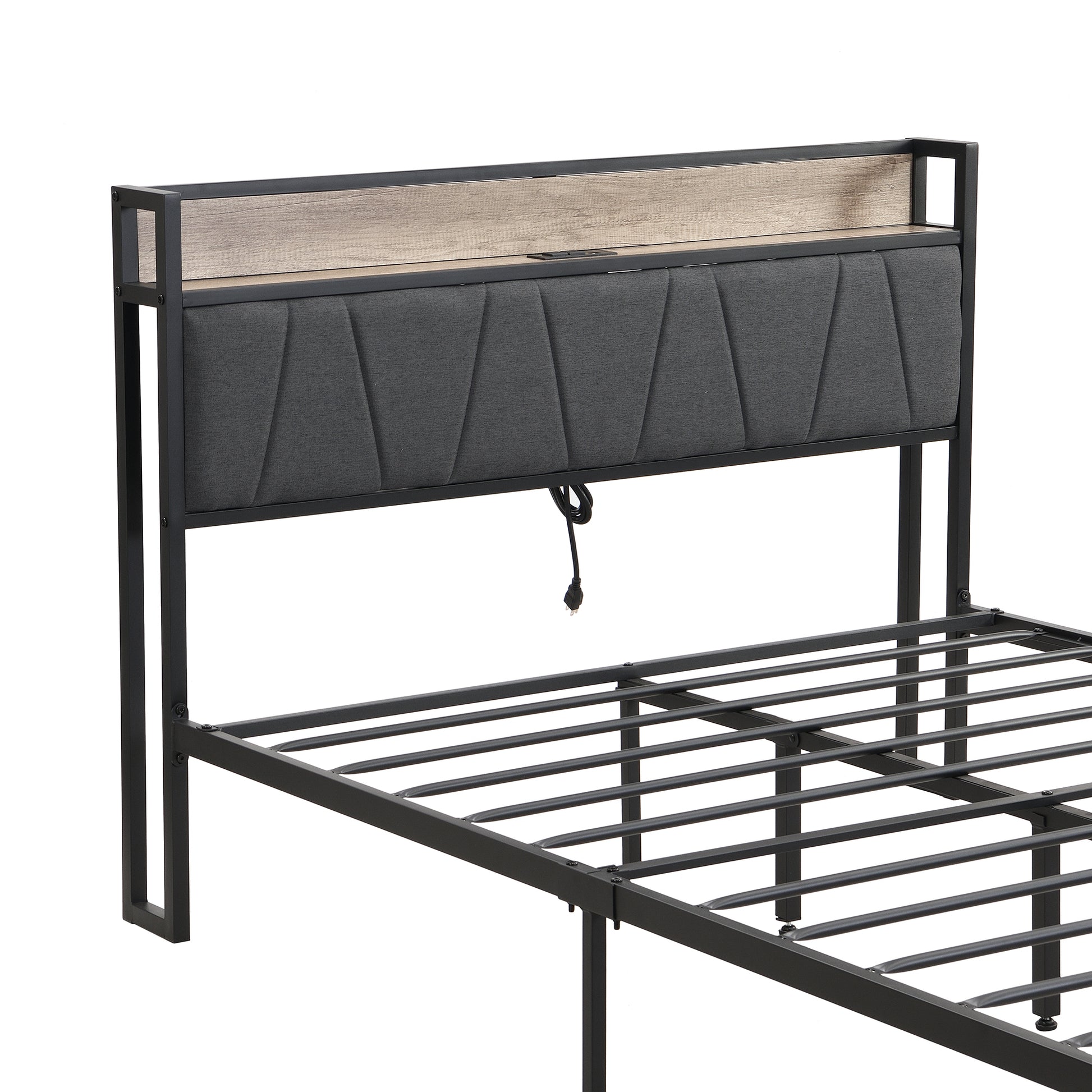 Queen Size Metal Platform Bed Frame With Upholstery Storage Function Headboardand Usb Liner And Footboardno Box Spring Needed, Large Under Bed Storage, Easy Assemble Beige Black Grey Mdf Metal