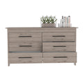 6 Drawer Double Dresser Wezz, Bedroom, Light Gray Light Gray Particle Board Particle Board