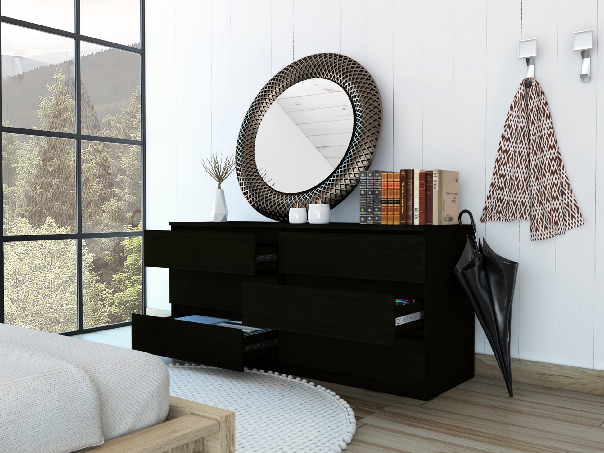 6 Drawer Double Dresser Tronx, Bedroom, Black Black Particle Board Particle Board