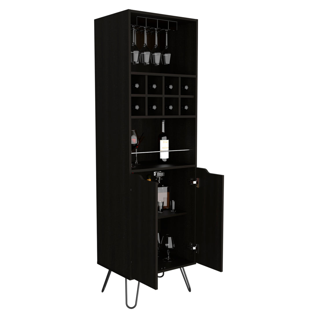 H Bar Cabinet Silhill, Living Room, Black Black Particle Board Particle Board