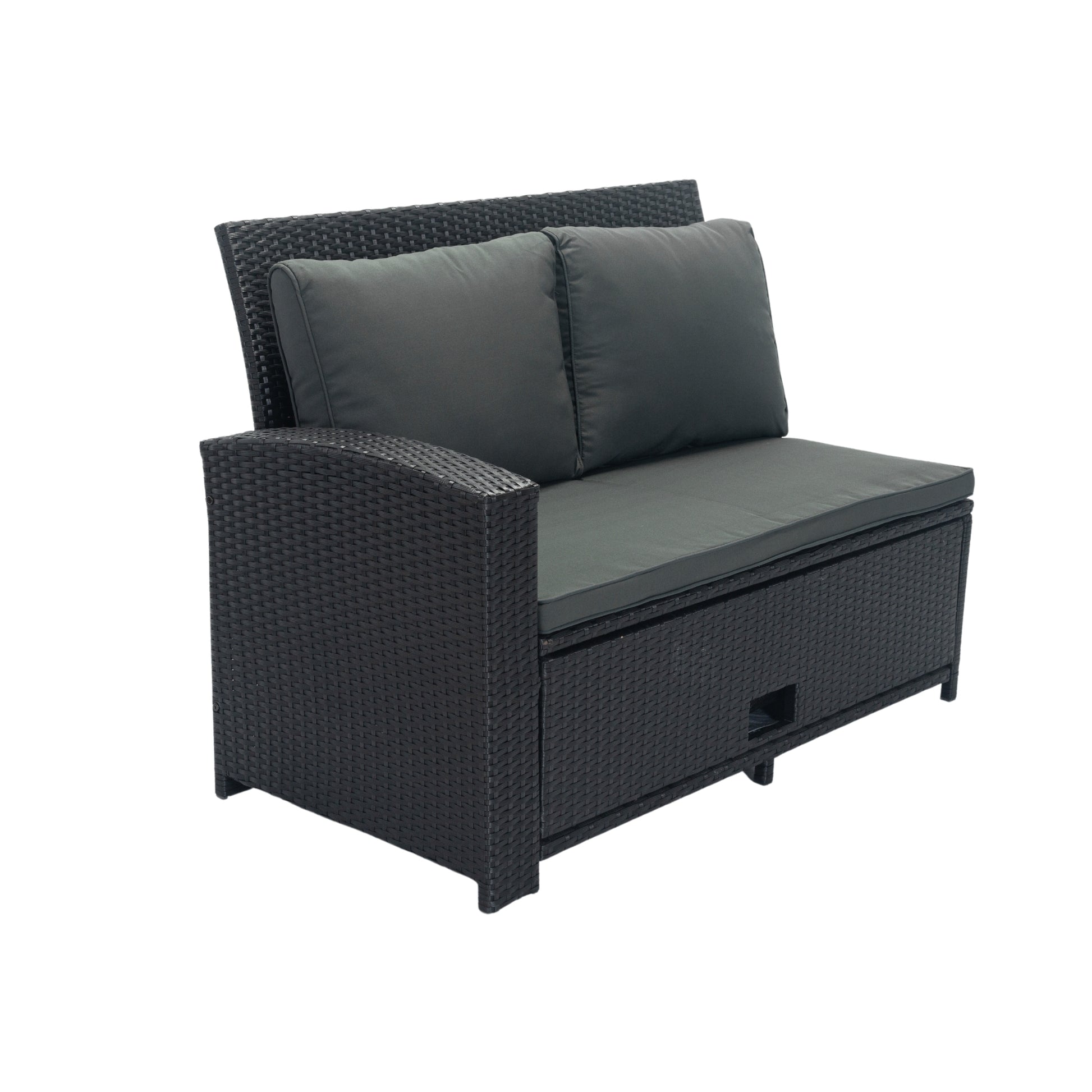 5 Piece Patio Wicker Outdoor Sectional Set 9 Seater Conversation Set With 3 Storage Under Seat Black Wicker Dark Grey Cushion Yes Complete Patio Set Black Rust Resistant Frame Mildew Resistant Cushion Garden & Outdoor Modern Complete Patio Sets Fiber