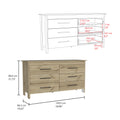 6 Drawer Double Dresser Wezz, Bedroom, Light Oak White Light Oak Particle Board Particle Board