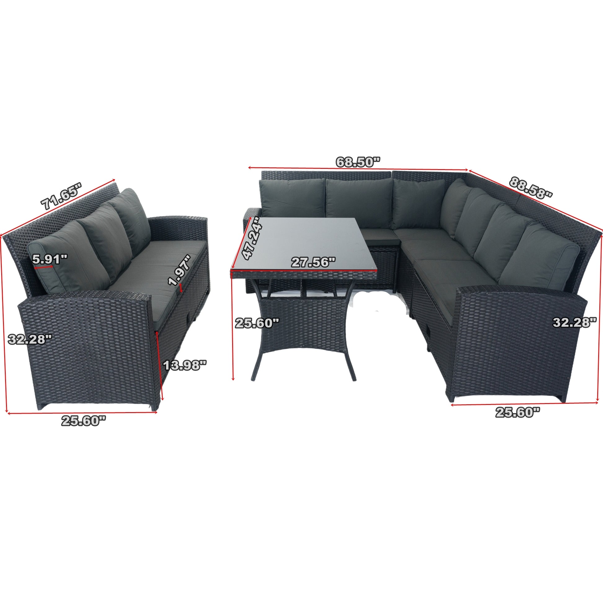 5 Piece Patio Wicker Outdoor Sectional Set 9 Seater Conversation Set With 3 Storage Under Seat Black Wicker Dark Grey Cushion Yes Complete Patio Set Black Rust Resistant Frame Mildew Resistant Cushion Garden & Outdoor Modern Complete Patio Sets Fiber