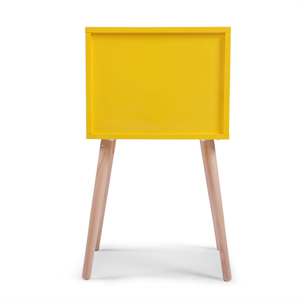 Mid Century Nightstand With 2 Sliding Drawers, Wood Sofa Side Table, Modern End Table For Living Room Bedroom, Set Of 2 Yellow Wood