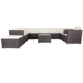 11 Piece Patio Wicker Conversation Set, 10 Seater Patio Sectional Set With 3 Storage Box Under Seat Brown Wicker White Cushion Yes Complete Patio Set Brown Rust Resistant Frame Mildew Resistant Cushion Garden & Outdoor Modern Complete Patio Sets Fiber