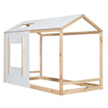 Twin Size House Platform With Roof And Windowwhite Natural Box Spring Not Required Twin Natural White Wood Bedroom Pine