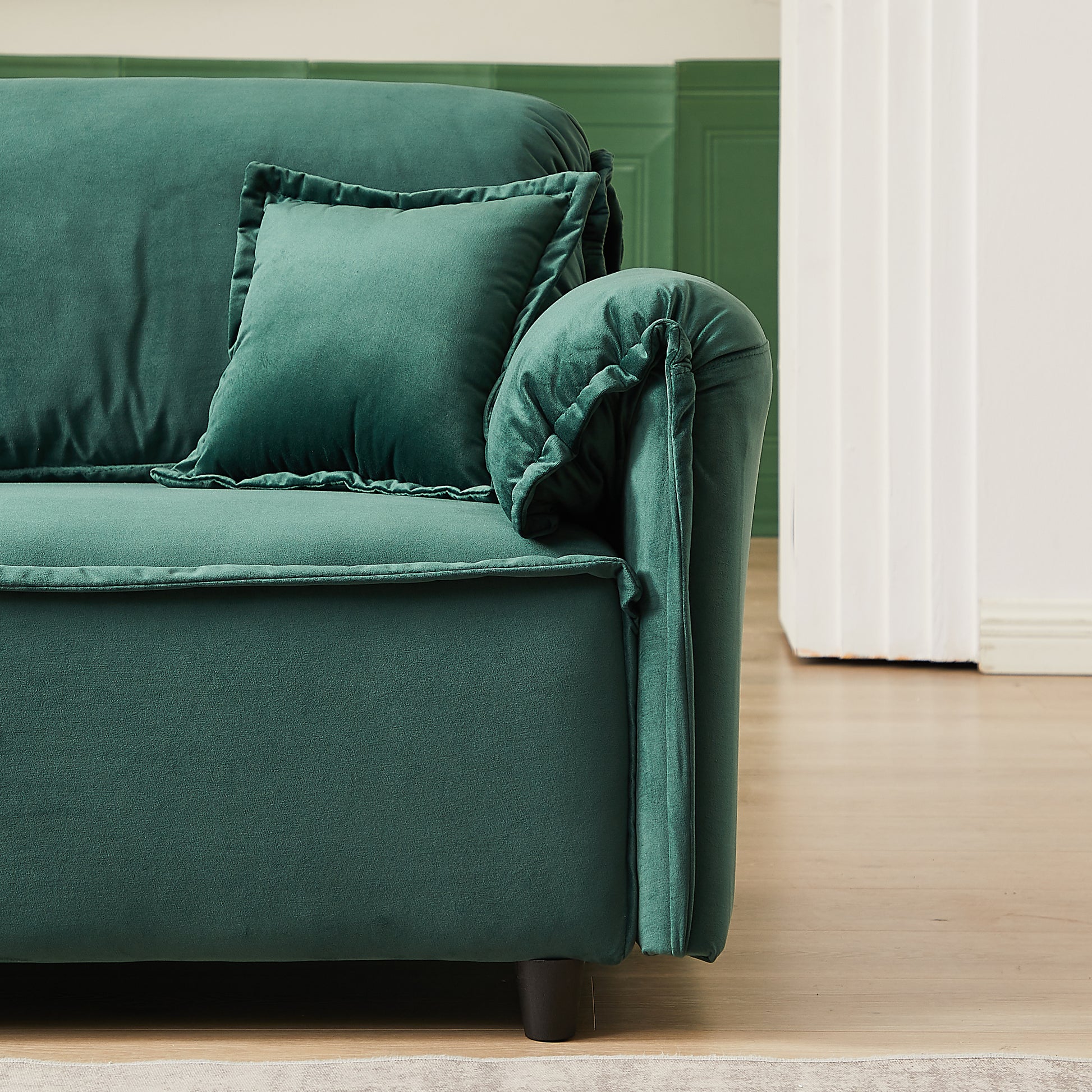 Luxury Modern Style Living Room Upholstery Sofa, Velvet Green Wood Wood