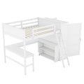 Full Size Loft Bed With Desk, Shelves And Wardrobe White White Solid Wood