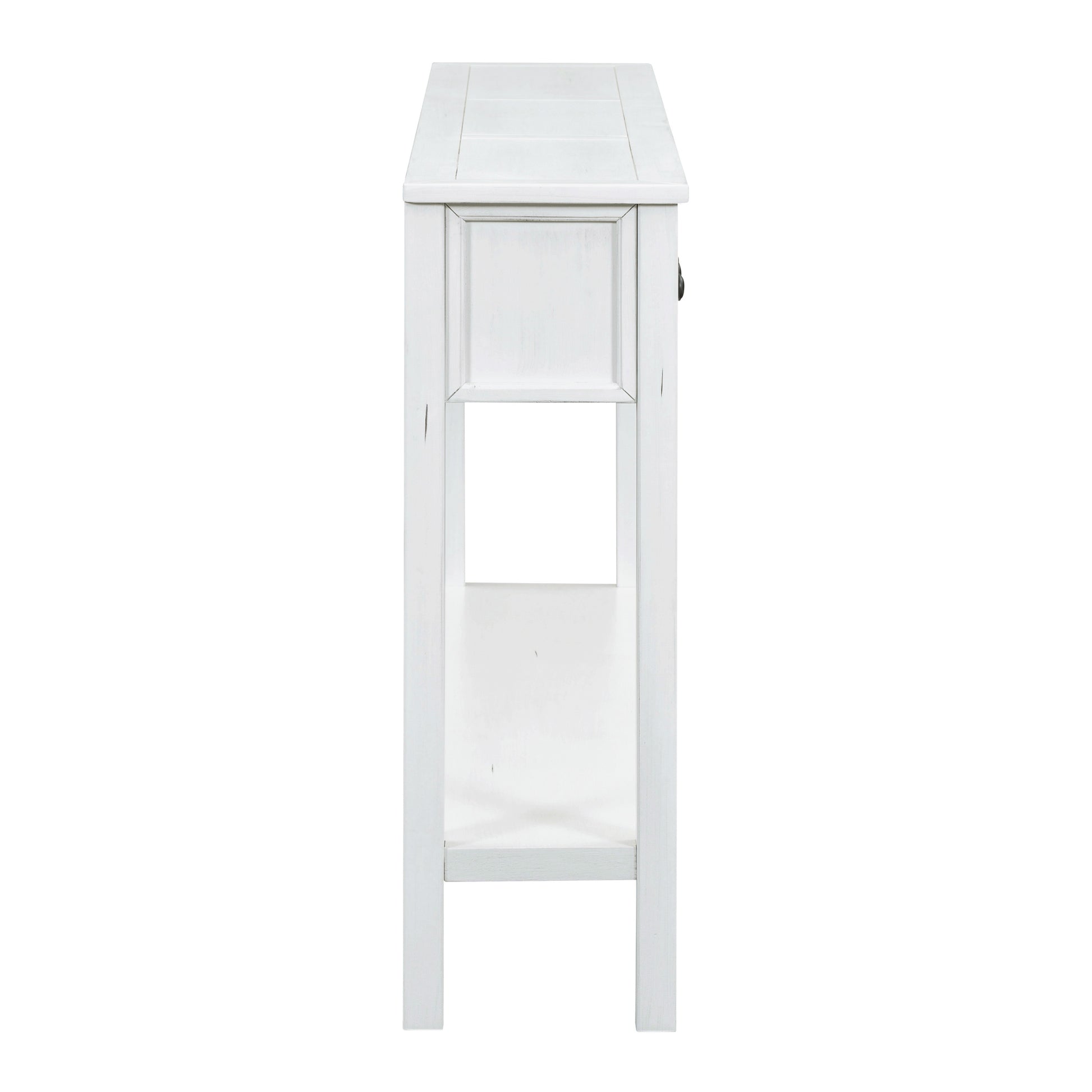 Rustic Entryway Console Table, 60" Long Sofa Table With Two Different Size Drawers And Bottom Shelf For Storage Antique White Antique White Solid Wood