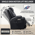 Up To 350Lbs Okin Motor Power Lift Recliner Chair For Elderly, Heavy Duty Motion Mechanism With 8 Point Vibration Massage And Lumbar Heating, Two Cup Holders And Usb Charge Port, Black White Metal Primary Living Space Heavy Duty Pine Black Faux Leather