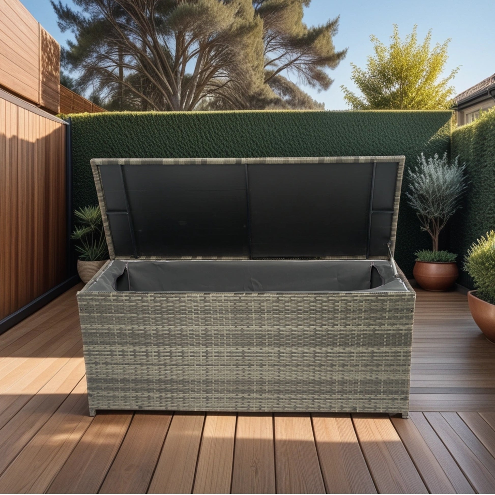 Outdoor Storage Box, 113 Gallon Wicker Patio Deck Boxes With Lid, Outdoor Cushion Storage For Kids Toys, Pillows, Towel Grey Wicker No Grey Rust Resistant Frame Mildew Resistant Cushion Garden & Outdoor Rattan Waterproof Fabric Metal