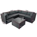 6 Pieces Pe Rattan Sectional Outdoor Furniture Cushioned Sofa Set With 3 Storage Under Seat Black Wicker Dark Grey Cushion Yes Complete Patio Set Black Rust Resistant Frame Mildew Resistant Cushion Garden & Outdoor Modern Complete Patio Sets Fiber Foam