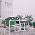 Large Wooden Rabbit Hutch Indoor And Outdoor Bunny Cage With A Removable Tray And A Waterproof Roof, Grey Green White Green Wood