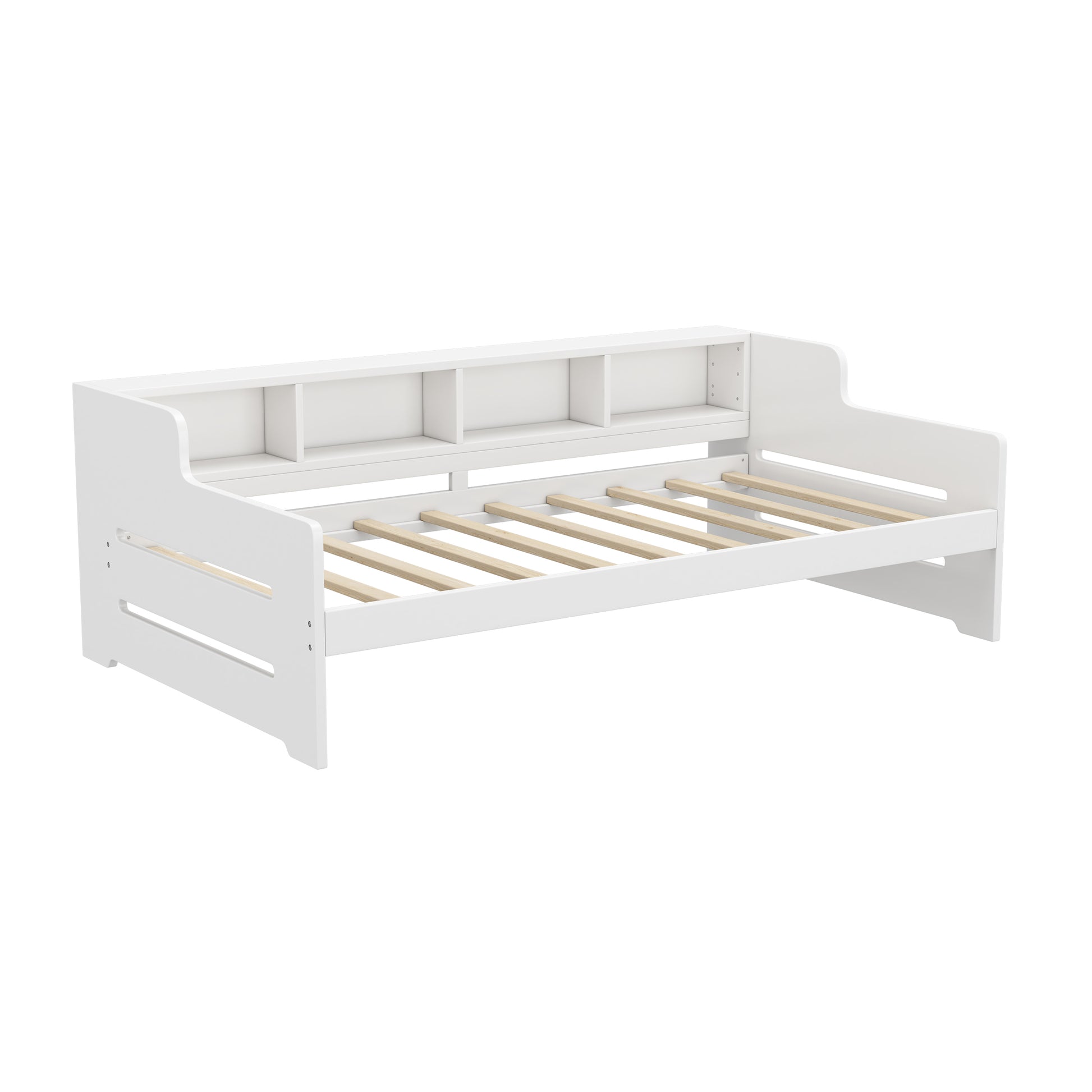 Twin Size Wooden Day Bed With Trundle For Guest Room, Small Bedroom, Study Room, White Box Spring Not Required Twin White Wood White Pine Daybeds Solid Wood Mdf