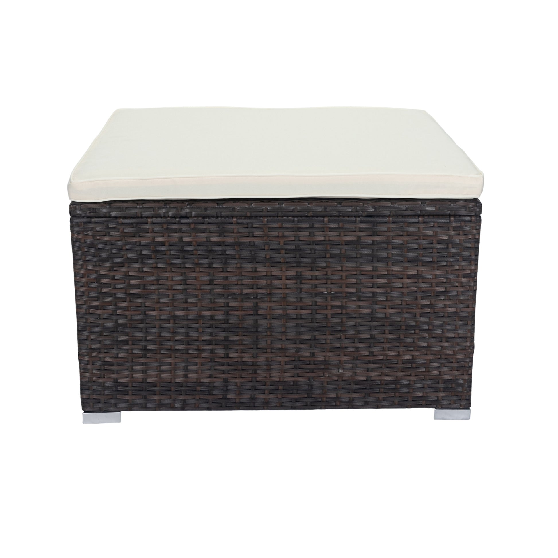 11 Piece Patio Wicker Conversation Set, 10 Seater Patio Sectional Set With 3 Storage Box Under Seat Brown Wicker White Cushion Yes Complete Patio Set Brown Rust Resistant Frame Mildew Resistant Cushion Garden & Outdoor Modern Complete Patio Sets Fiber