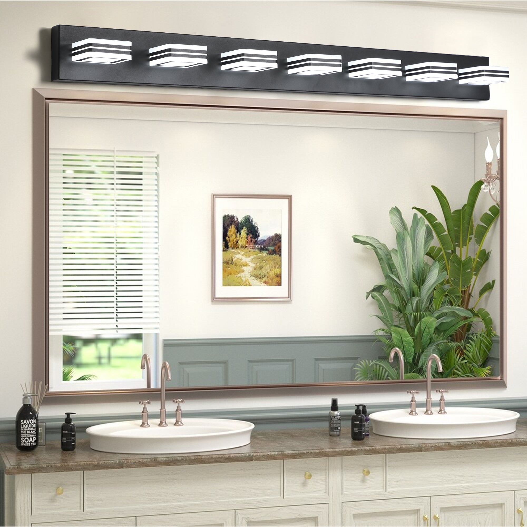 Led Modern Black Vanity Lights, 7 Lights Acrylic Matte Black Bathroom Vanity Lights Over Mirror Black Modern Abs