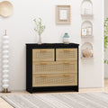 4 Drawers Rattan Cabinet,For Bedroom,Living Room,Dining Room,Hallways,Easy Assembly, Black Black Particle Board