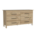 6 Drawer Double Dresser Wezz, Bedroom, Light Oak White Light Oak Particle Board Particle Board