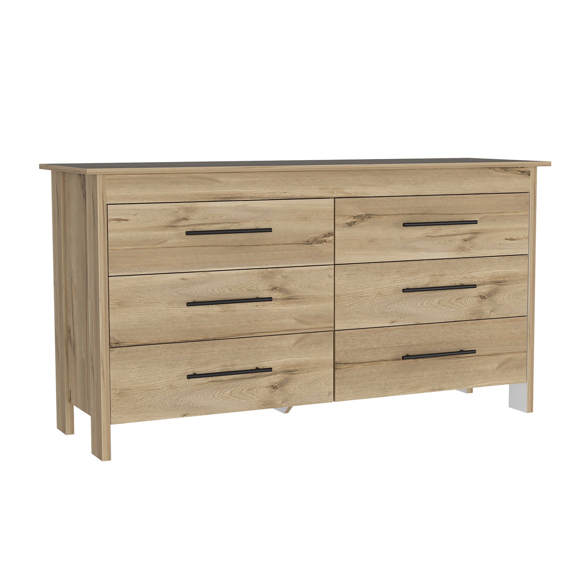 6 Drawer Double Dresser Wezz, Bedroom, Light Oak White Light Oak Particle Board Particle Board