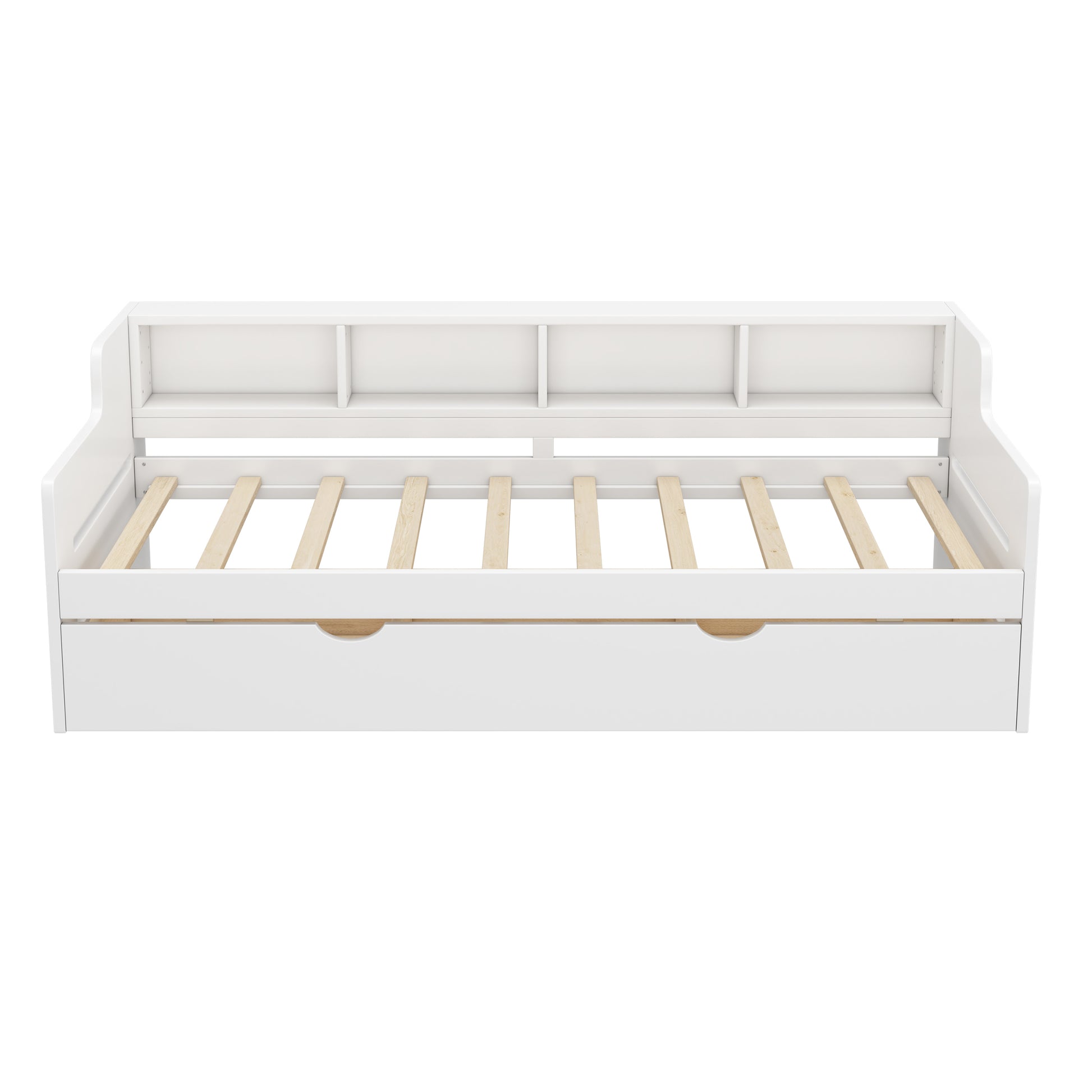 Twin Size Wooden Day Bed With Trundle For Guest Room, Small Bedroom, Study Room, White Box Spring Not Required Twin White Wood White Pine Daybeds Solid Wood Mdf