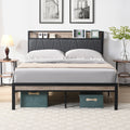 Queen Size Metal Platform Bed Frame With Upholstery Storage Function Headboardand Usb Liner And Footboardno Box Spring Needed, Large Under Bed Storage, Easy Assemble Beige Black Grey Mdf Metal