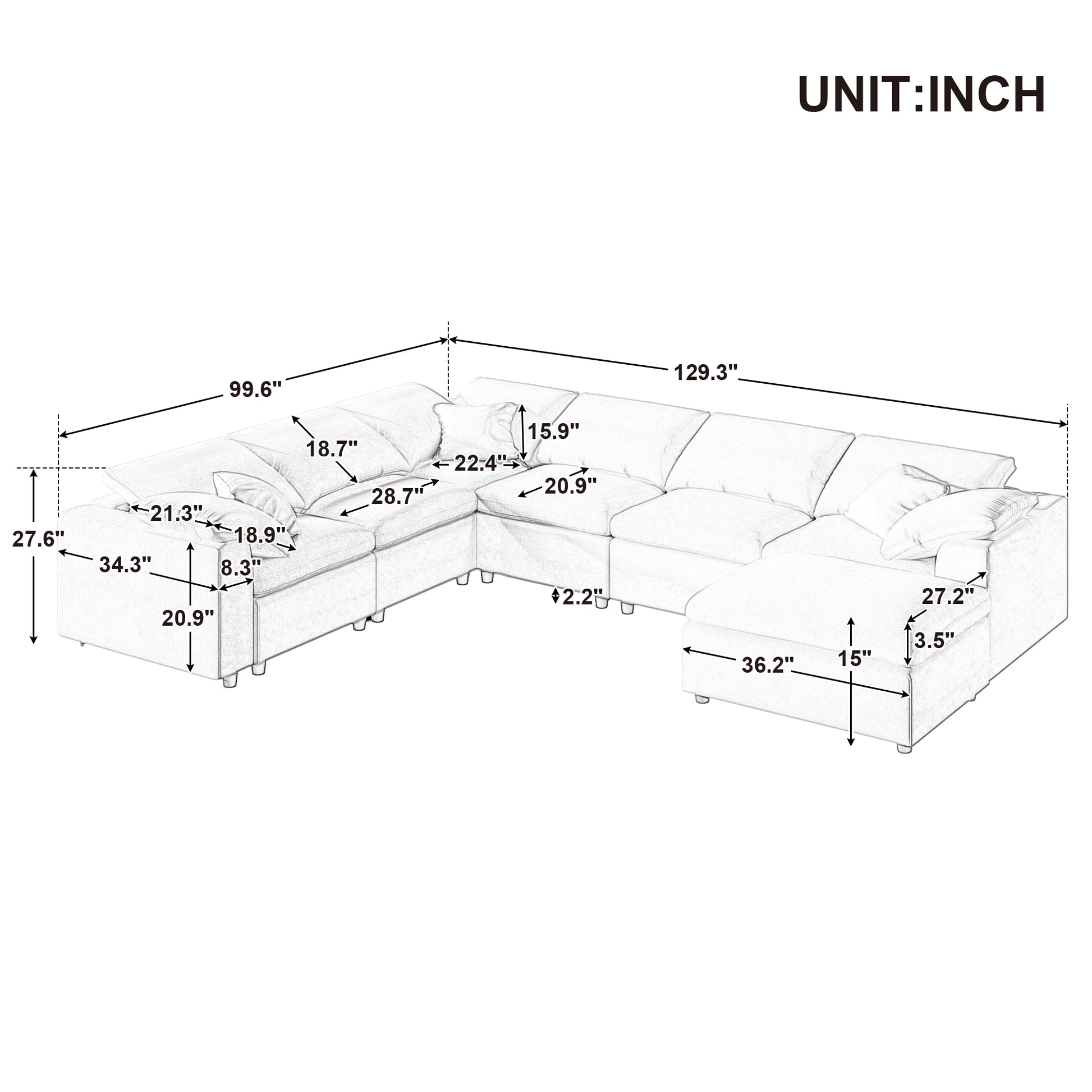 Oversized Modular Sectional Sofa With Ottoman L Shaped Corner Sectional For Living Room, Office, Spacious Space Beige Polyester 7 Seat