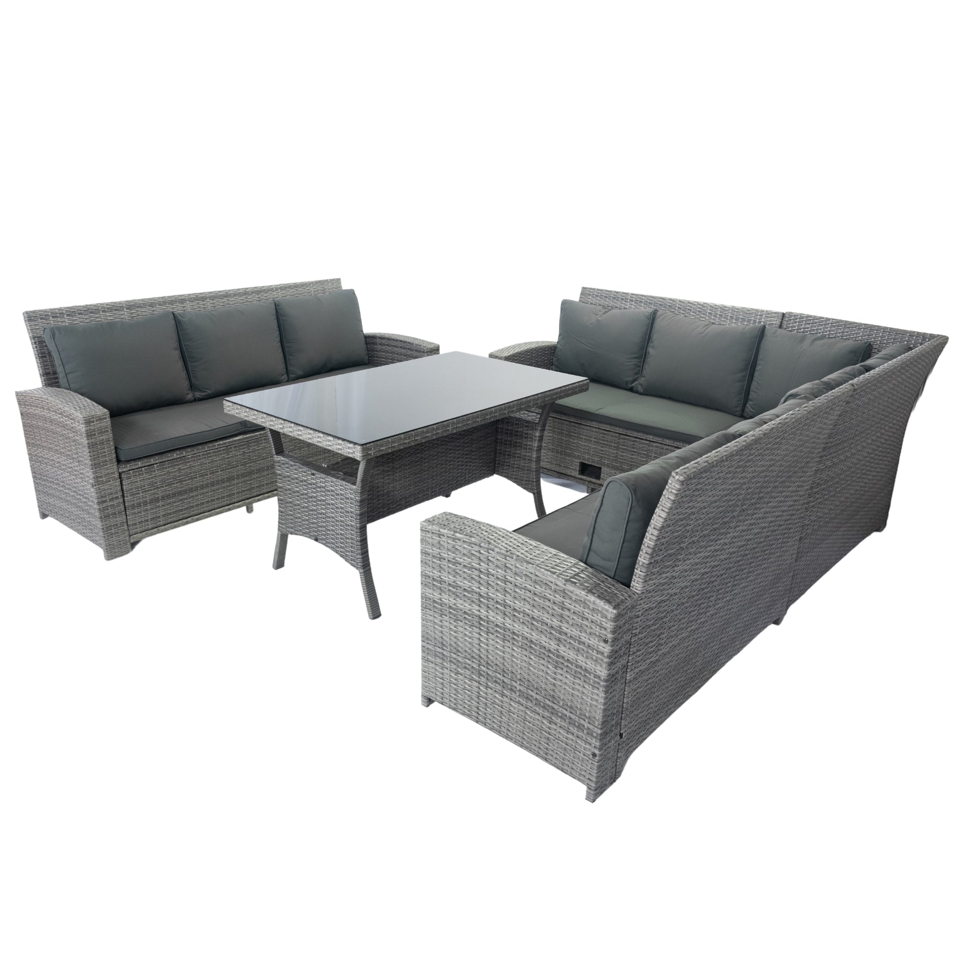 5 Piece Patio Wicker Outdoor Sectional Set 9 Seater Conversation Set With 3 Storage Under Seat Grey Wicker Dark Grey Cushion Yes Complete Patio Set Grey Rust Resistant Frame Mildew Resistant Cushion Garden & Outdoor Modern Complete Patio Sets Fiber Foam