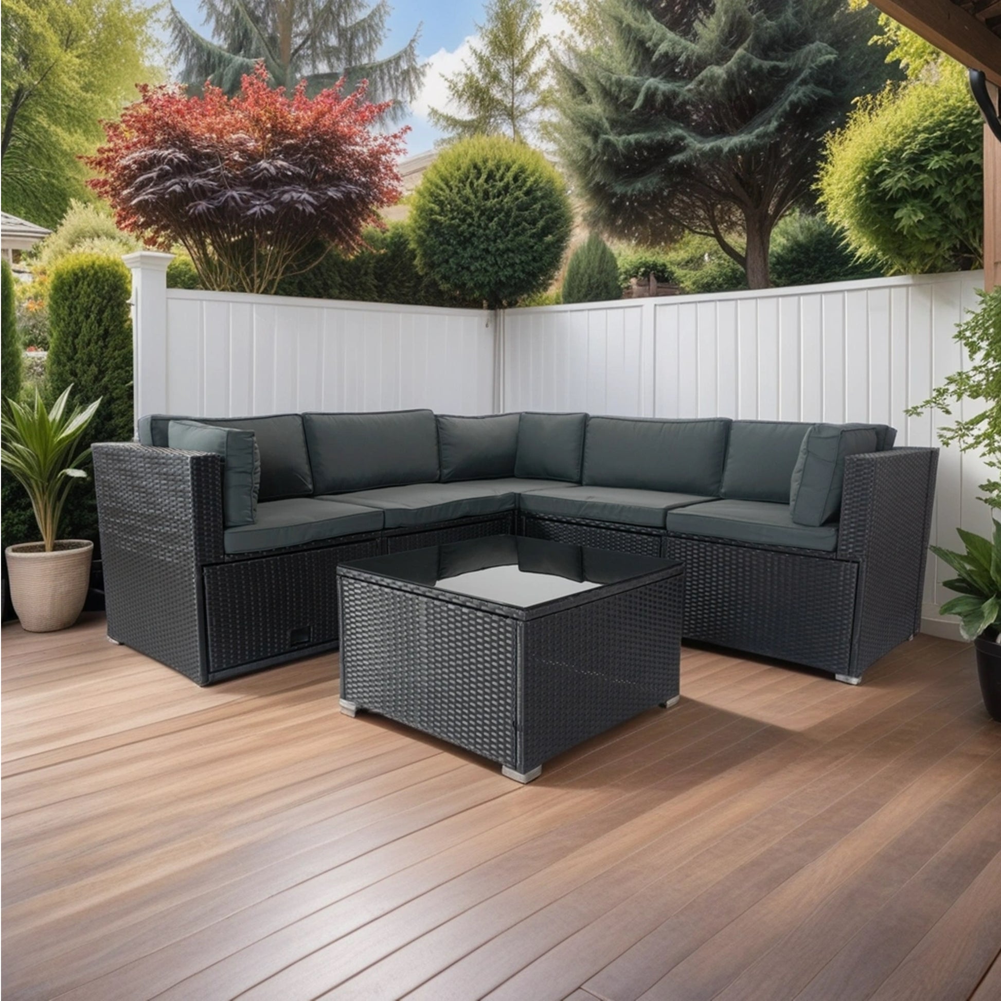 6 Pieces Pe Rattan Sectional Outdoor Furniture Cushioned Sofa Set With 3 Storage Under Seat Black Wicker Dark Grey Cushion Yes Complete Patio Set Black Rust Resistant Frame Mildew Resistant Cushion Garden & Outdoor Modern Complete Patio Sets Fiber Foam